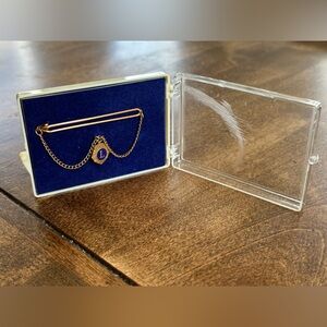 Lions Club International Collar clips with chain, enamel pendant charm 1970’s